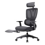 Irodai forgószék, lábtartóval, fekete hálós háttámla, fekete szövet ülőlap, fekete műanyag váz és lábkereszt, "Famora"