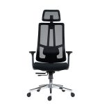 Irodai forgószék, fekete hálós háttámla, szövet ülőlap, állítható dőlésszögű fejtámla, krómozott lábkereszt,"Ruben"