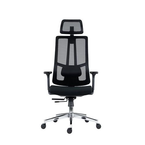 Irodai forgószék, fekete hálós háttámla, szövet ülőlap, állítható dőlésszögű fejtámla, krómozott lábkereszt,"Ruben"