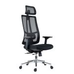 Irodai forgószék, fekete hálós háttámla, szövet ülőlap, állítható dőlésszögű fejtámla, krómozott lábkereszt,"Ruben"