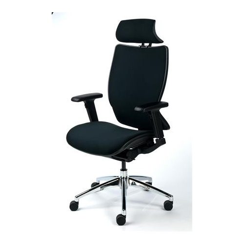 Főnöki szék, fejtámasszal, fekete szövetborítás, feszített szövet háttámla, alumínium lábkereszt, MAYAH "Crown"