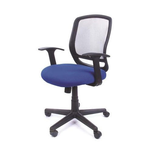 Irodai szék, karfás, kék szövetborítás, feszített hálós háttámla, fekete lábkereszt, MAYAH "Fun"