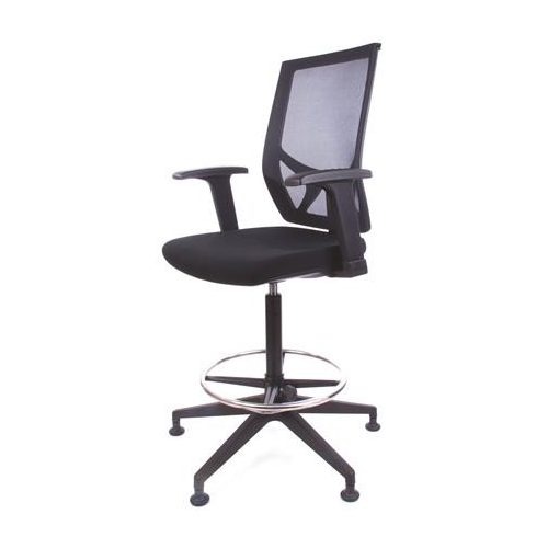 Magasított irodai munkaszék lábtartó gyűrűvel, tappanccsal, fekete szövetborítás, hálós háttámla, MAYAH "Sky"