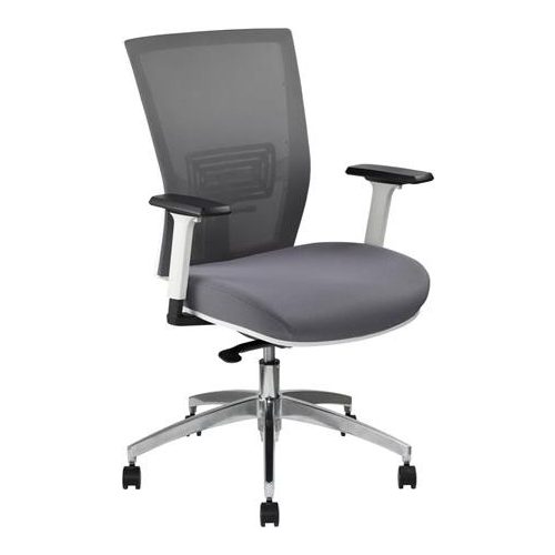 Irodai szék, karfás, hamuszürke szövet, feszített hálós háttámla, fehér váz, alumínium lábkereszt, MAYAH "Radar III"