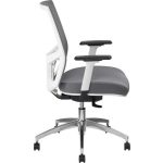 Irodai szék, karfás, hamuszürke szövet, feszített hálós háttámla, fehér váz, alumínium lábkereszt, MAYAH "Radar III"