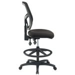 Magasított irodai munkaszék lábtartó gyűrűvel, fekete szövetborítás, hálós háttámla, MAYAH "Matrix II", fekete