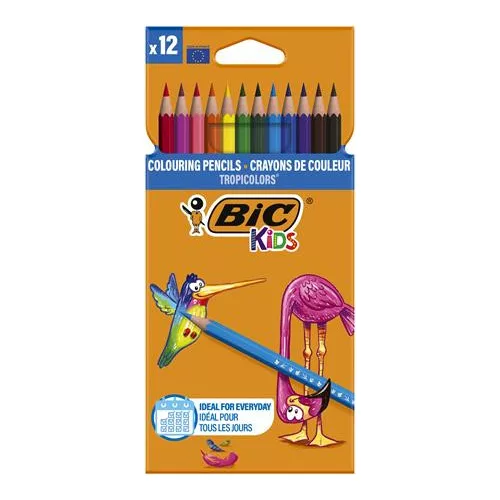 Színes ceruza készlet, BIC KIDS "Tropicolors", 12 különböző szín