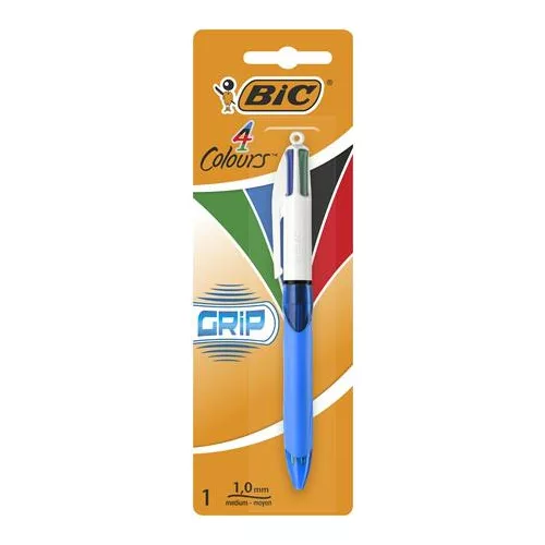 Golyóstoll, 0,32 mm, nyomógombos, négyszínű, BIC "4 Colours Grip Original"