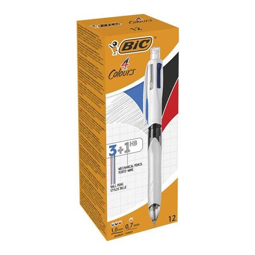 Golyóstoll, háromszínű, nyomósirónnal egyben, BIC "4 Colours"