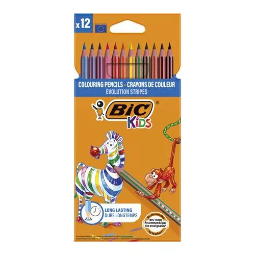 Színes ceruza készlet, BIC KIDS "Evolution Stripes", 12 különböző szín