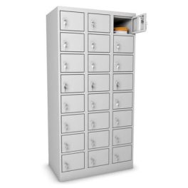Értékmegőrző fémszekrény, 24 rekeszes, szürke