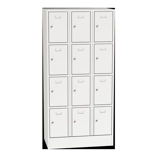 Tárolószekrény erősített acélból, zárható, 12 rekeszes