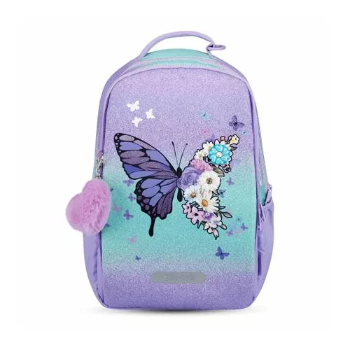 Iskolatáska, cipzáras, laptoptartóval, BELMIL "Companion Serenity", lila, pillangó