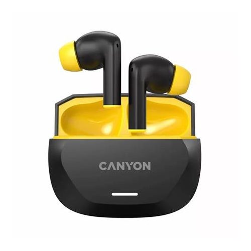 Fülhallgató, TWS vezeték nélküli, Bluetooth 5.4, CANYON "Hexagon 7", fekete-sárga