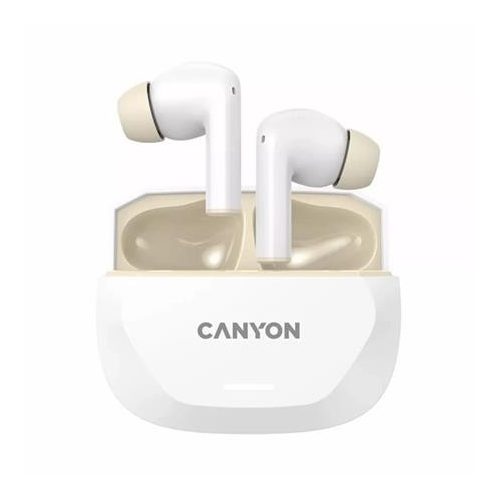 Fülhallgató, TWS vezeték nélküli, Bluetooth 5.4, CANYON "Hexagon 7", fehér-bézs