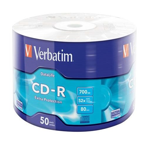 CD-R lemez, 700MB, 52x, 50 db, zsugor csomagolás, VERBATIM "DataLife"