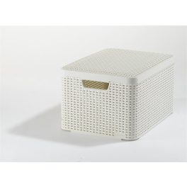   Rattan hatású kosár tetővel, 30l, törtfehér, CURVER "Style L"
