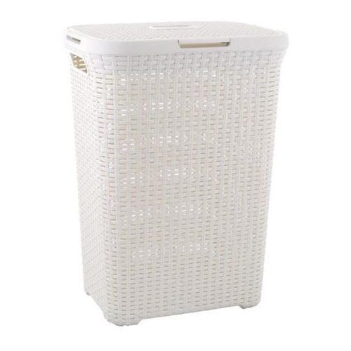Rattan hatású szennyestartó, 60l, CURVER, törtfehér