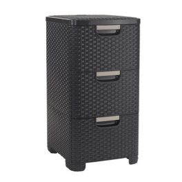   Rattan hatású fiókos tároló, 3x14 l, sötét barna, CURVER