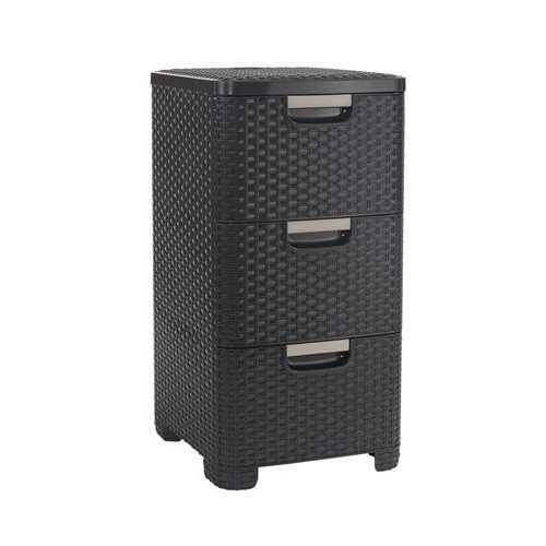 Rattan hatású fiókos tároló, 3x14 l, sötét barna, CURVER
