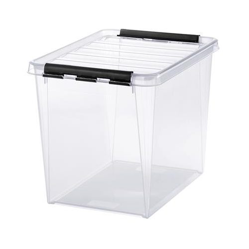 Műanyag tárolódoboz, 25 liter, fekete fogantyúkkal, SMARTSTORE "Classic 16", átlátszó