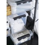 Műanyag tárolódoboz, 21 liter, fekete fogantyúkkal, SMARTSTORE "Classic 24", átlátszó