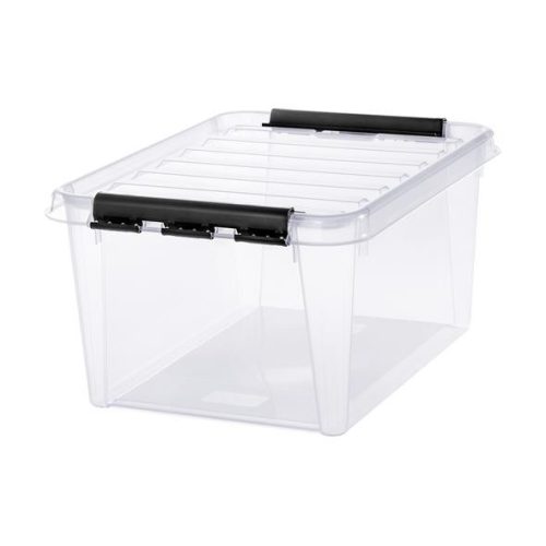 Műanyag tárolódoboz, 32 liter, fekete fogantyúkkal, SMARTSTORE "Classic 31", átlátszó