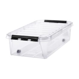   Műanyag tárolódoboz, 31 liter, fekete fogantyúkkal és görgőkkel, SMARTSTORE "Classic 35", átlátszó