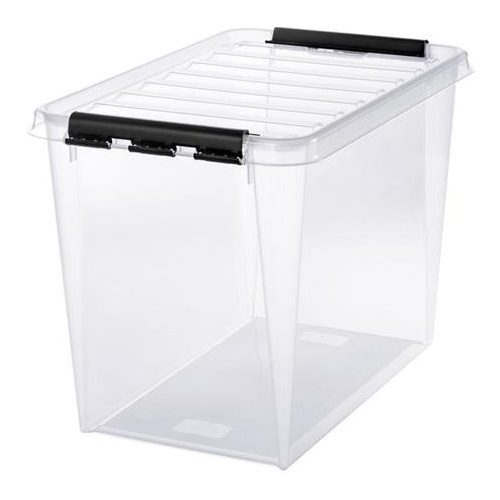 Műanyag tárolódoboz, 61 liter, fekete fogantyúkkal, SMARTSTORE "Classic 65", átlátszó