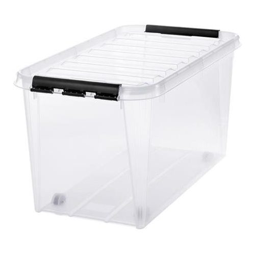 Műanyag tárolódoboz, 70 liter, fekete fogantyúkkal, SMARTSTORE "Classic 70", átlátszó