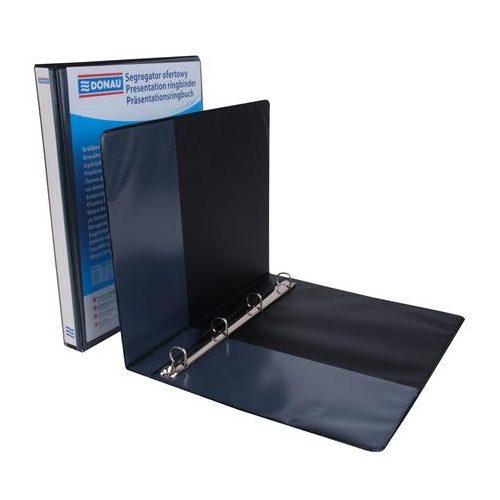 Gyűrűs könyv, panorámás, 4 gyűrű, D alakú, 44 mm, A4, PP, DONAU, fekete