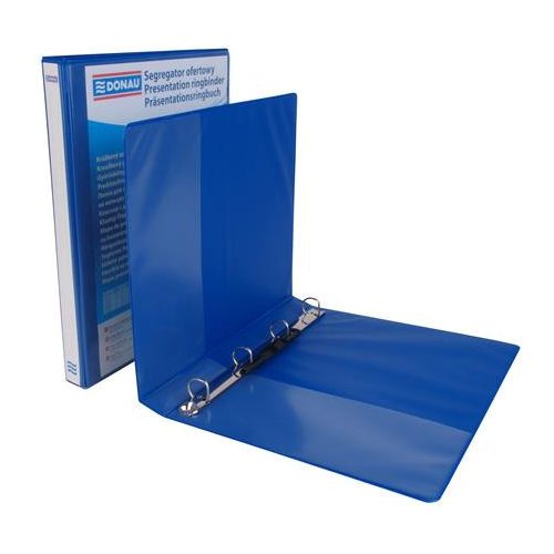 Gyűrűs könyv, panorámás, 4 gyűrű, D alakú, 44 mm, A4, PP, DONAU, kék