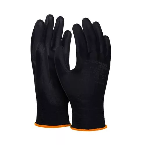 Szerelőkesztyű, PU, DONAU "Safety", 7/S méret, fekete