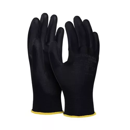 Szerelőkesztyű, PU, DONAU "Safety", 8/M méret, fekete