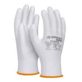   Szerelőkesztyű, PU, DONAU "Safety", 7/S méret, fehér
