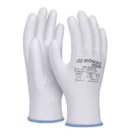   Szerelőkesztyű, PU, DONAU "Safety", 9/L méret, fehér