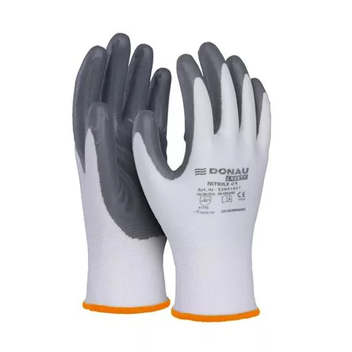 Szerelőkesztyű, nitril, DONAU "Safety 01", 7/S méret, szürke