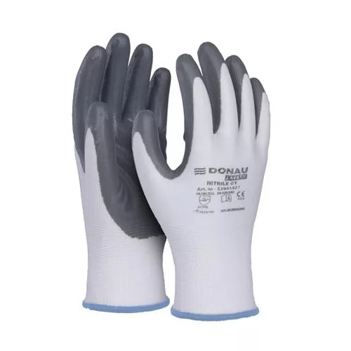 Szerelőkesztyű, nitril, DONAU "Safety 01", 9/L méret, szürke