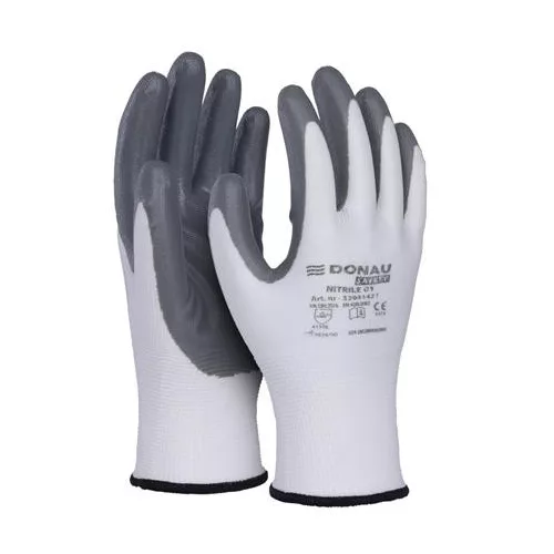 Szerelőkesztyű, nitril, DONAU "Safety 01", 10/XL méret, szürke
