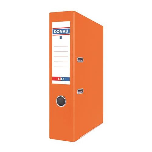 Iratrendező, 75 mm, A4, PP/karton, élvédő sínnel, DONAU "Life", neon narancssárga