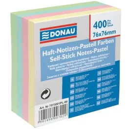   Öntapadó jegyzettömb, 76x76mm, 400 lap, DONAU, pasztell színek