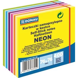   Öntapadó jegyzettömb, 76x76mm, 400 lap, DONAU, fehér és neon színek