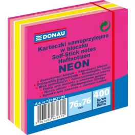   Öntapadó jegyzettömb, 76x76 mm, 400 lap, DONAU, neon-pasztell mix, rózsaszín árnyalatok