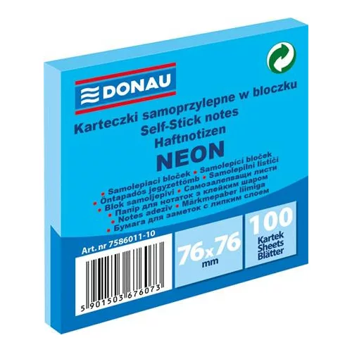 Öntapadó jegyzettömb, 76x76 mm, 100 lap, DONAU, neon kék