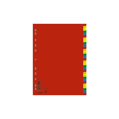 Regiszter, műanyag, A4, 1-31, DONAU, színes