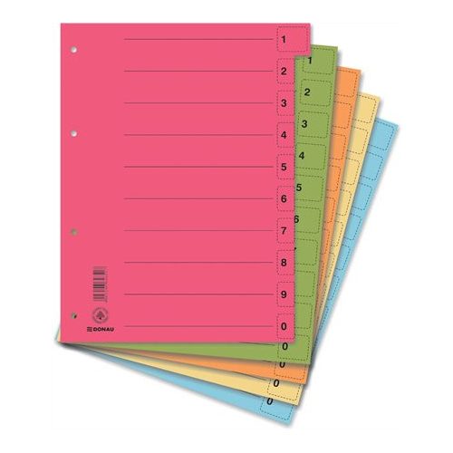 Regiszter, karton, A4, mikroperforált, DONAU, vegyes színek