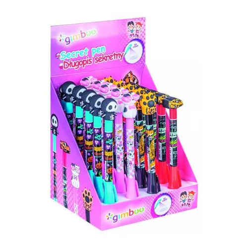 Golyóstoll display, UV- tintával, "Gimboo" "Secret Pen", 4 különböző mintával