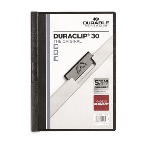 Gyorsfűző, klipes, A4, DURABLE "DURACLIP® 30", fekete