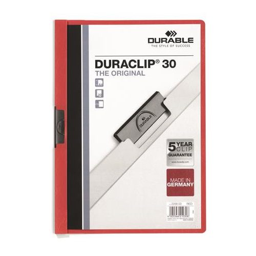 Gyorsfűző, klipes, A4, DURABLE "DURACLIP® 30", piros