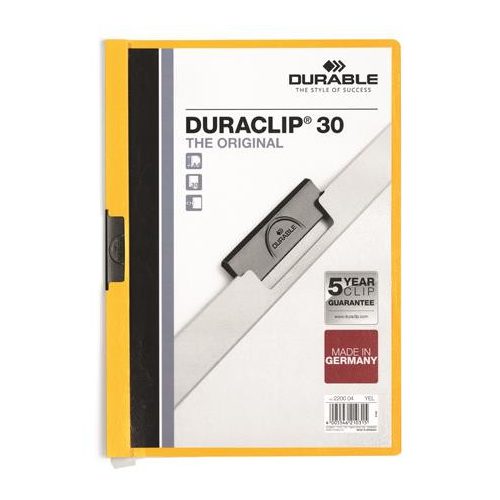 Gyorsfűző, klipes, A4, DURABLE "DURACLIP® 30", sárga
